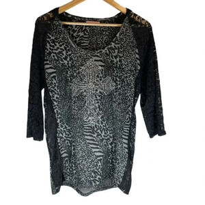 Lady Noiz Black/Silver Cheetah Cross Diamond Sequin Party Concert Festival Med